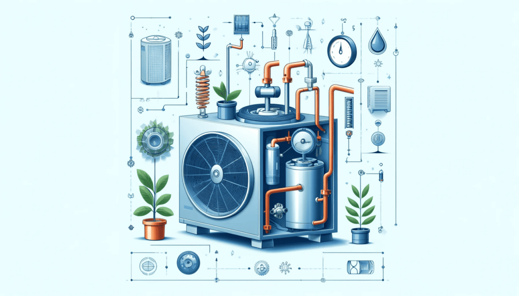 Ein Bild, das die Funktionsweise einer Wärmepumpe zeigt. Es stellt schematisch ein Wärmepumpensystem dar, mit wichtigen Komponenten wie Kompressor, Kondensator, Verdampfer und Expansionsventil. Das Bild ist bildungsfördernd und klar, ideal zur Erklärung des Betriebs von Wärmepumpen im Heiz- und Kühlmodus.